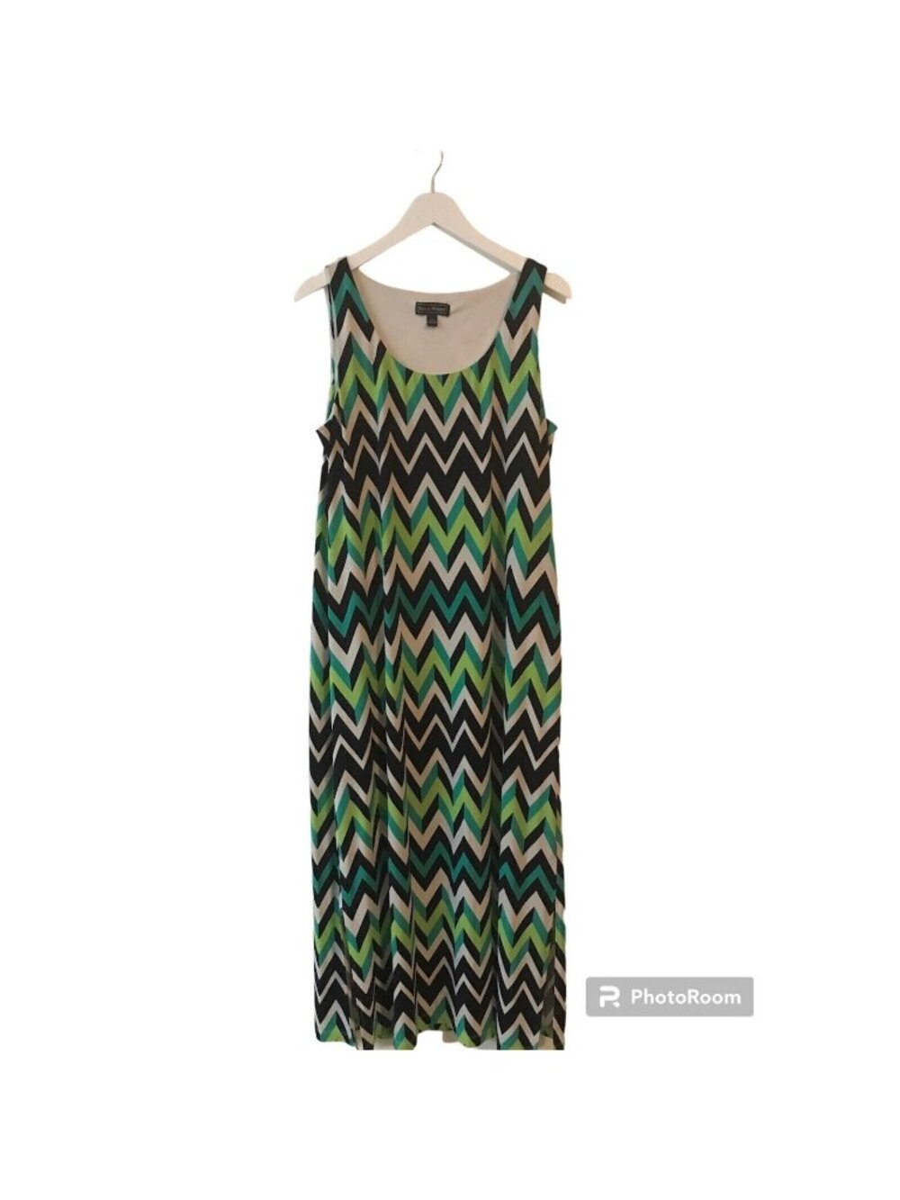 Chevron Maxi Dress In Green & Black By Jessica Howard Size XL